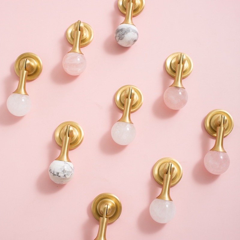 Furniture Hardware Drop Pulls - White Crystal Ball+Brass Furniture Handles Cupboard