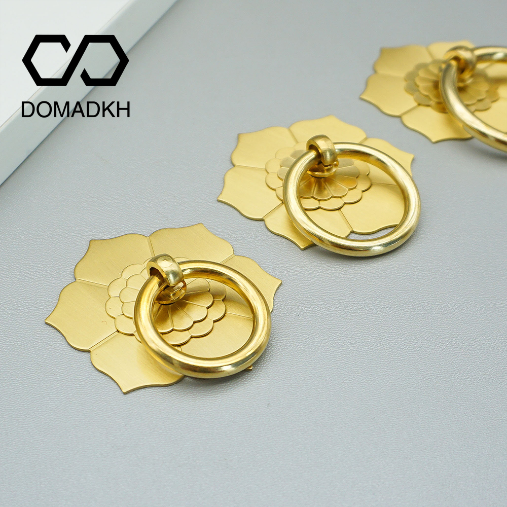 Furniture Hardware Drop Pulls - Hanger Ring Floral Brass Cabinet Door
