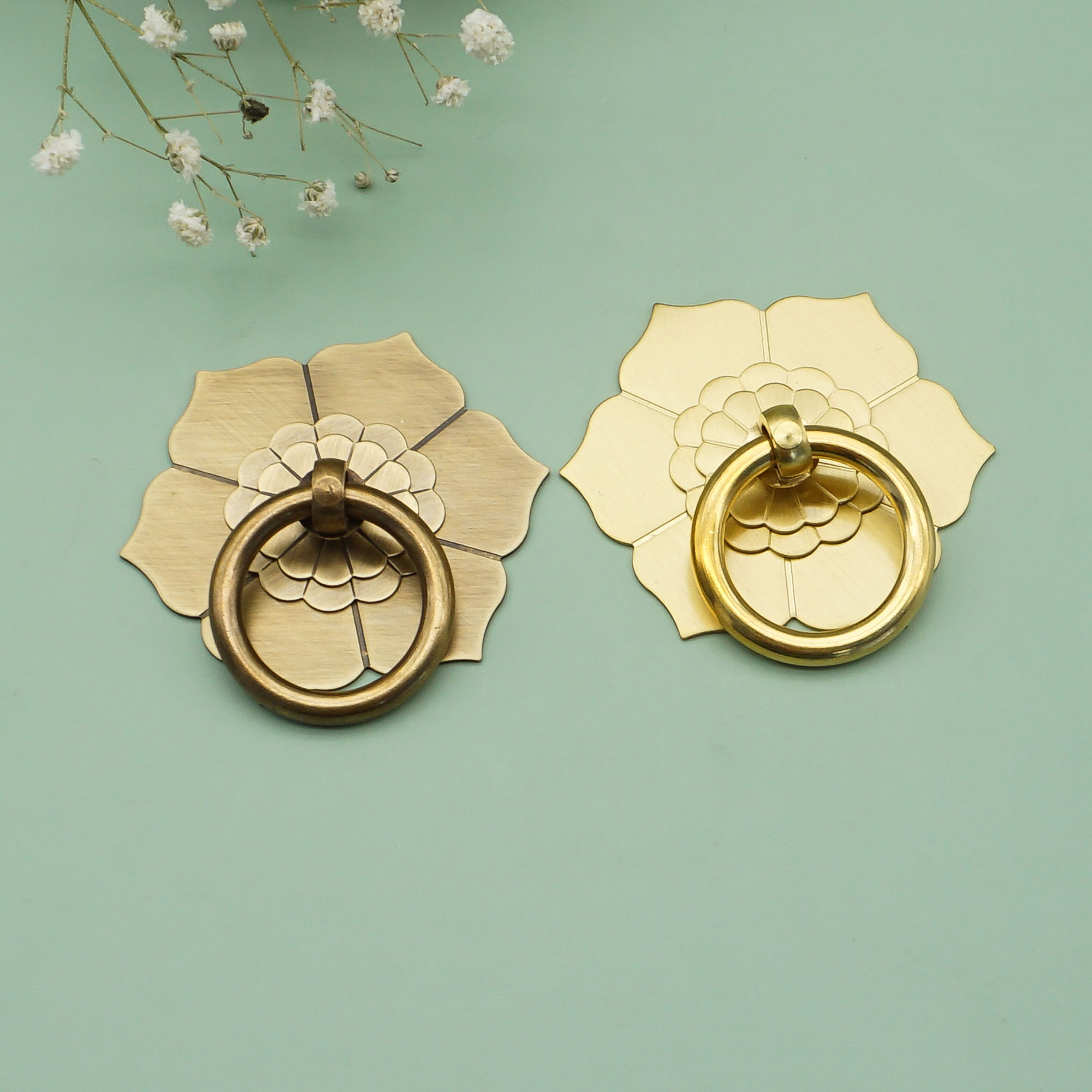 Furniture Hardware Drop Pulls - Flower Drawer Pull Vintage Drop Ring
