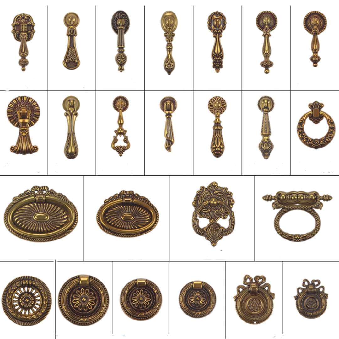 Furniture Hardware Drop Pulls - Retro European Gold Drop Ring Drawer